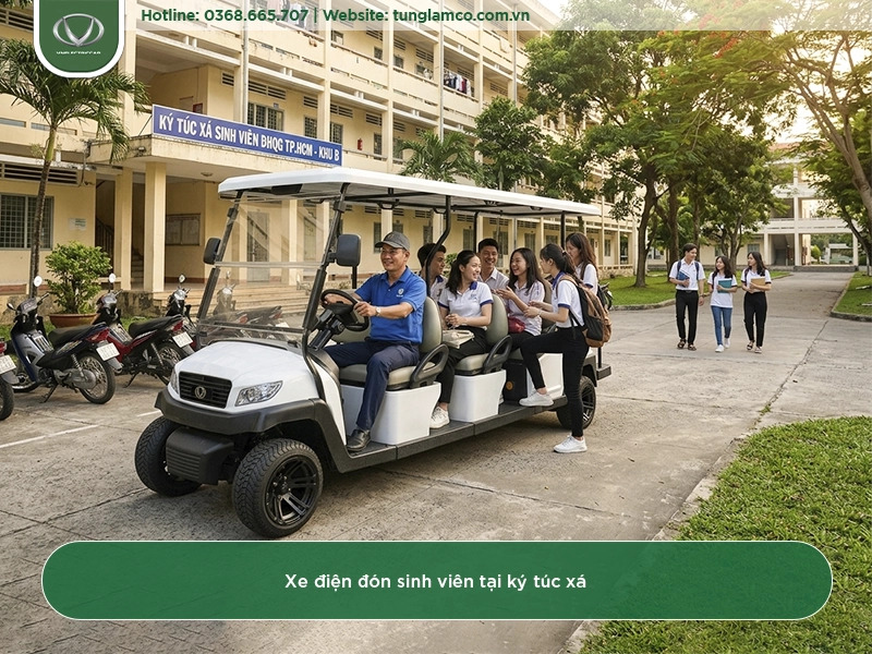 xe điện đón sinh viên tại ký túc xá