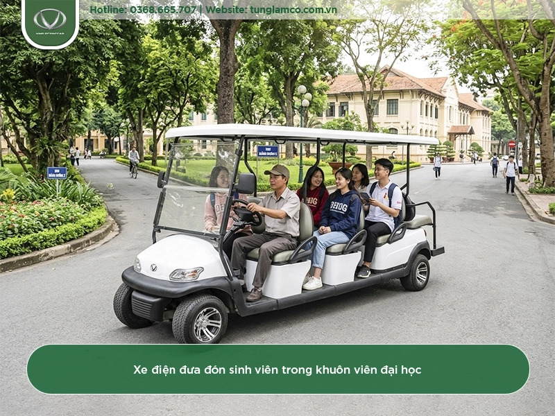 xe điện đưa đón sinh viên trong khuôn viên đại học